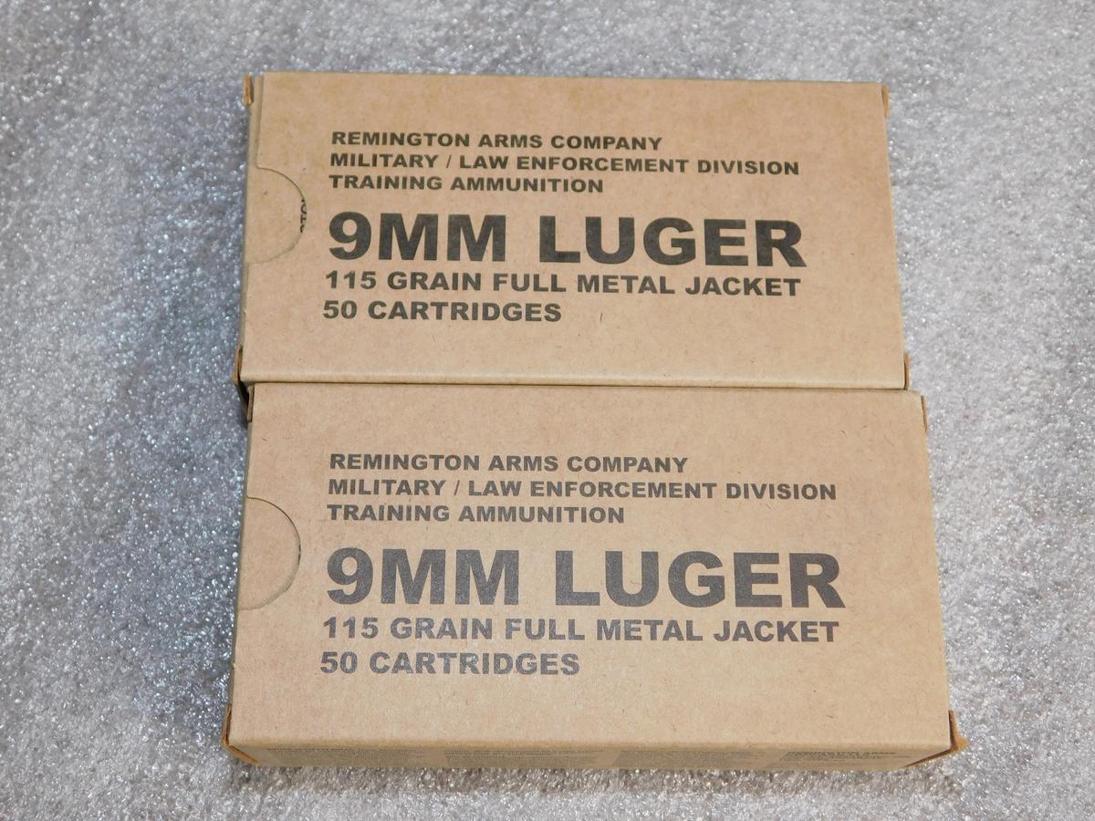 Lot 100 Rounds Remington 9mm Luger 115 Grain Ammunition