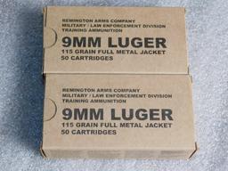 Lot 100 Rounds Remington 9mm Luger 115 Grain Ammunition