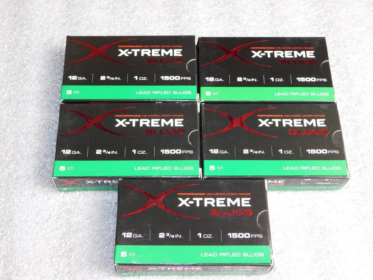 Lot 25 X-treme 12 Gauge Shotgun Shells Lead Rifled Slugs 2-3/4"