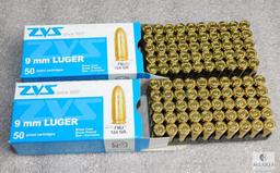 Lot 100 Round  ZVS 9MM Luger FMJ 124 GR. Ammunition