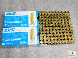 Lot 100 Round  ZVS 9MM Luger FMJ 124 GR. Ammunition