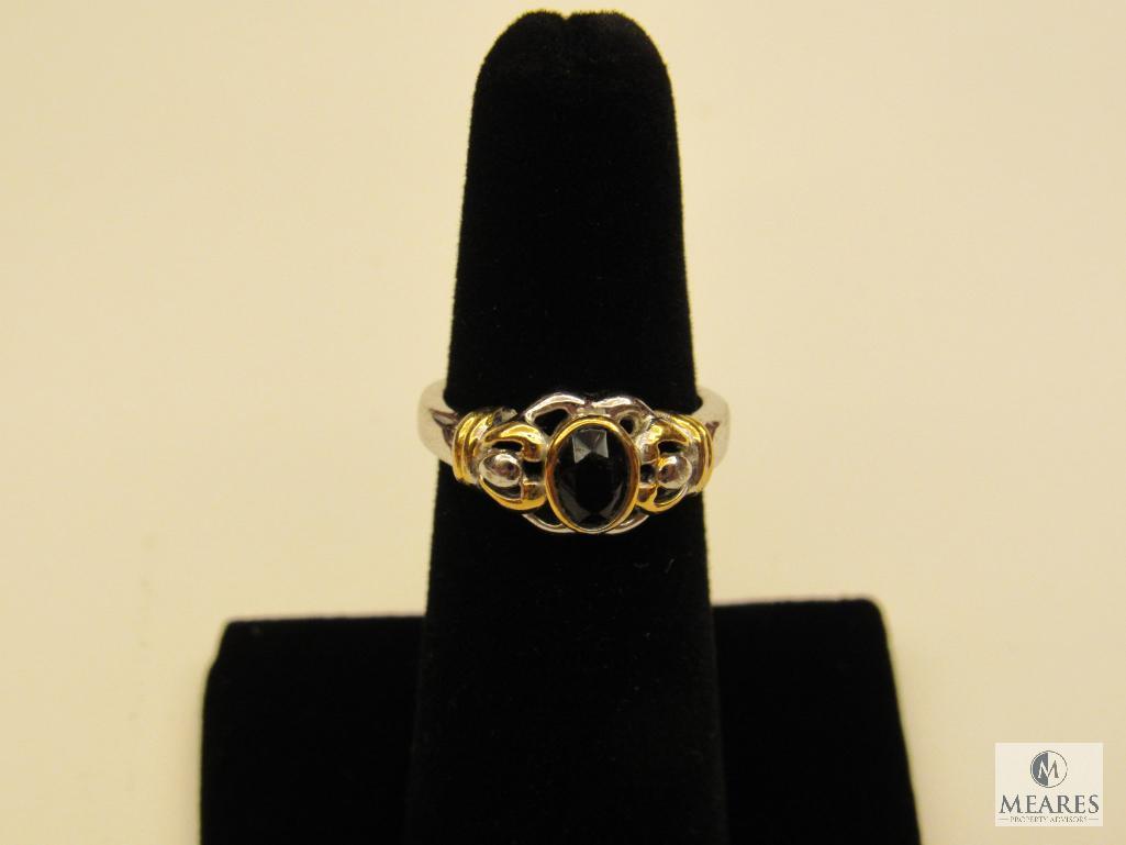 Ring - possibly Sterling with Onyx like Stone - Size 6