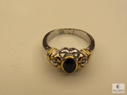 Ring - possibly Sterling with Onyx like Stone - Size 6