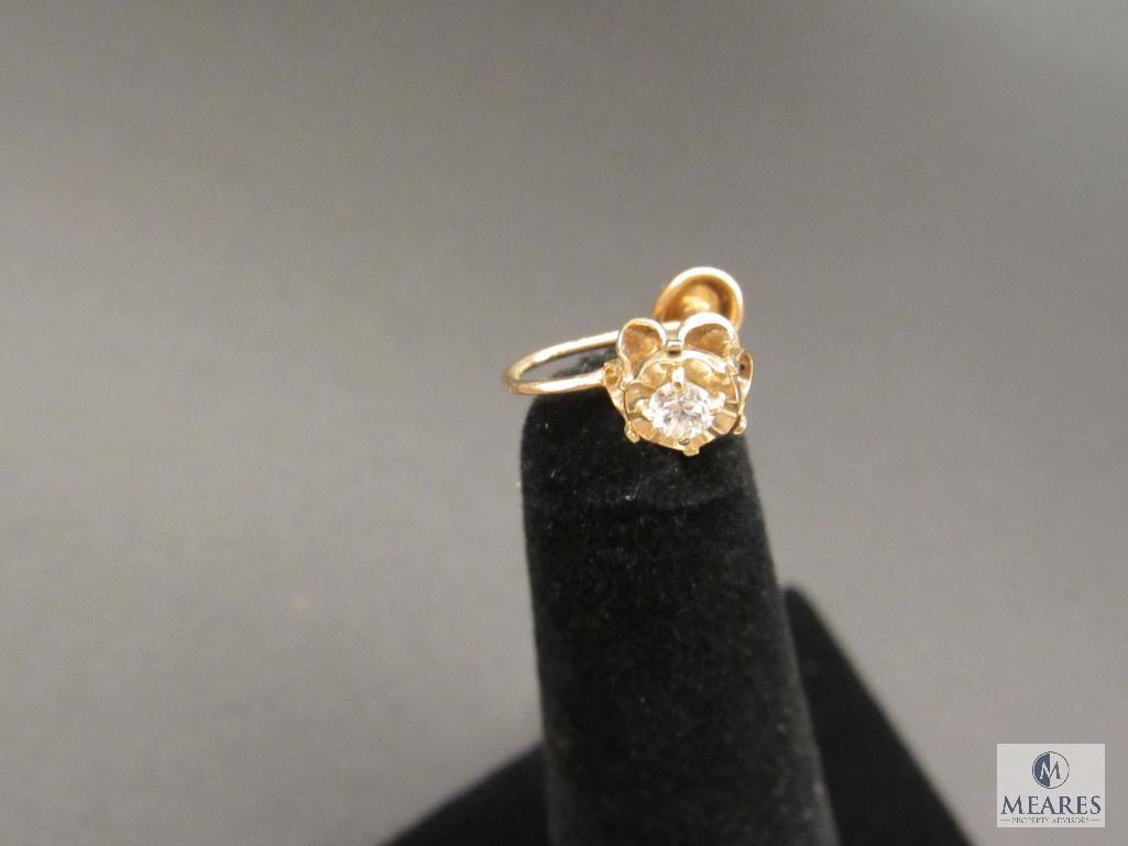 Screw-post Yellow Gold Earring marked BDA 10k - possible Diamond