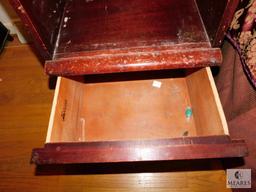 Vintage Wood Side Table / Nightstand with Ceramic Victorian Lamp