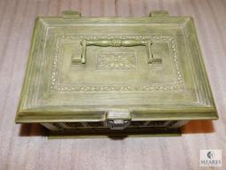 Plastic Jewelry Box Chest Washed Green with Costume Jewelry & Buttons