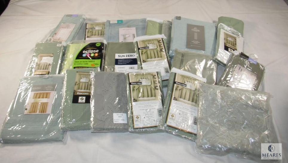 Lot of New Curtains Various Sizes - All in Light Green / Sage Tone Colors