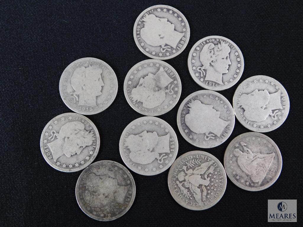 (10) Barber quarters and (1) Seated Liberty quarter