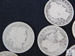 (10) Barber quarters and (1) Seated Liberty quarter