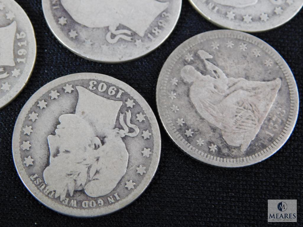 (10) Barber quarters and (1) Seated Liberty quarter