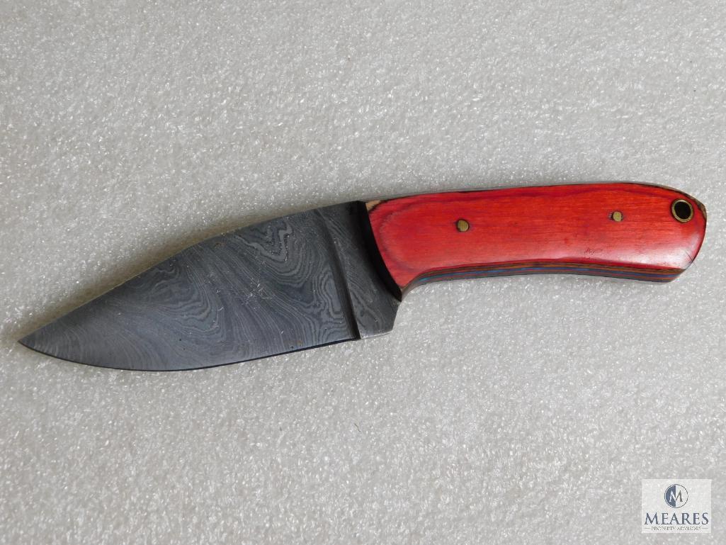 New Custom Damascus Fixed Blade Skinner w/ Leather Sheath