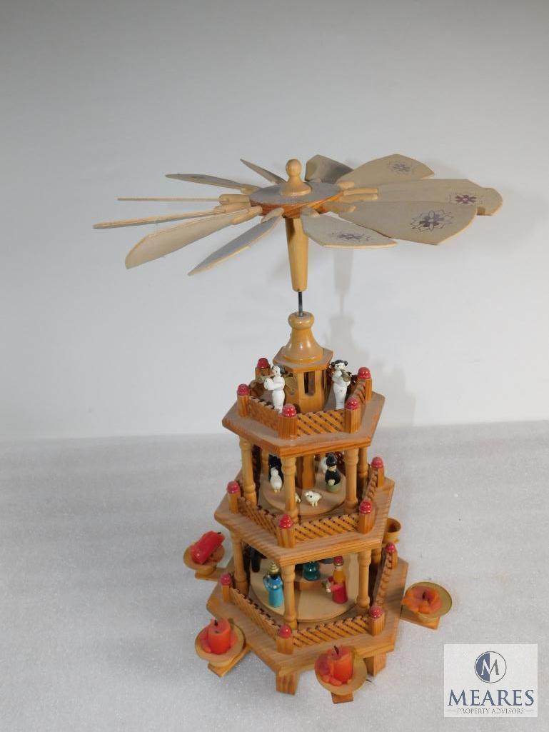Wooden Christmas Carousel, Christmas Pyramid, Wooden Windmill with Candle Holders