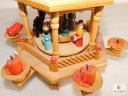 Wooden Christmas Carousel, Christmas Pyramid, Wooden Windmill with Candle Holders