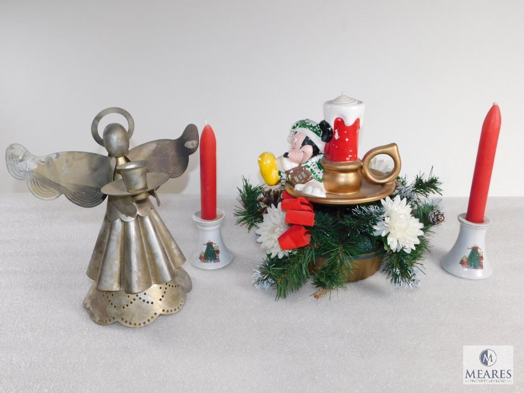 Lot of 4 Assorted Christmas Theme Candle Holders, Candle Displays, Mickey Mouse Candle Display
