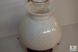 Vintage Ruby Red Base Oil Lamp with White Milk Glass Hobnail Shade