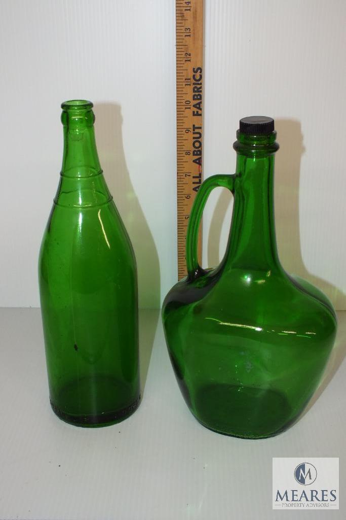 Vintage Green Glass Bottle and Jug