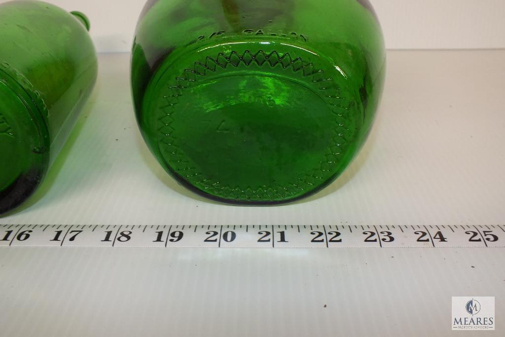 Vintage Green Glass Bottle and Jug