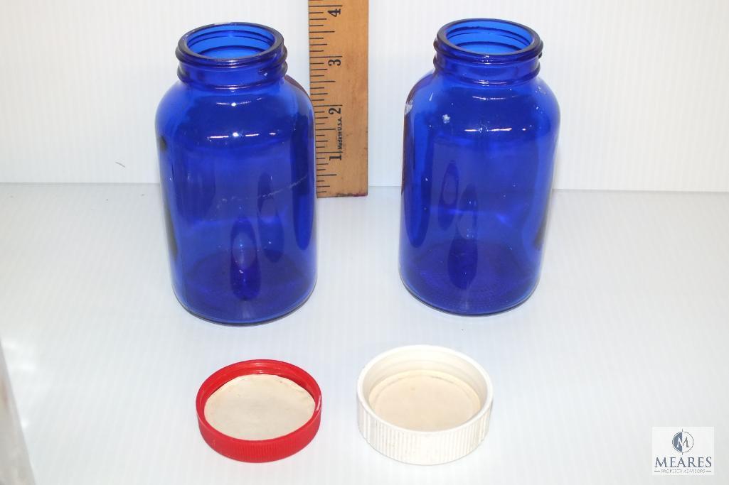Antique Glass Medicine Bottles, Brown, Clear, Cobalt Blue
