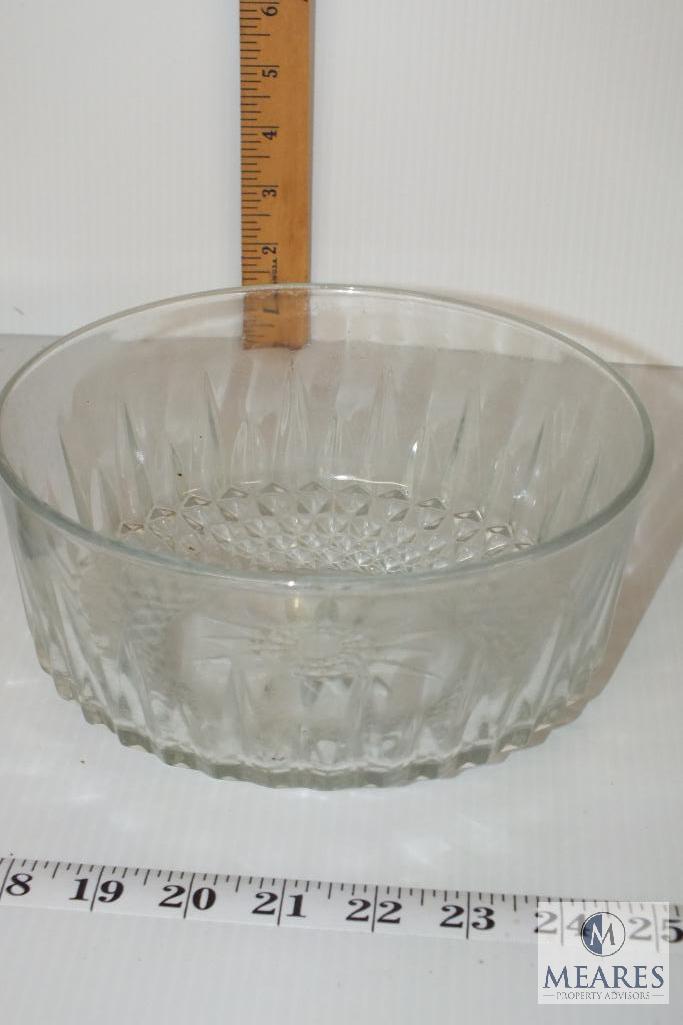 Amber, Emerald and Clear Glass Vintage Compotes, Vase and Pressed Glass Bowl