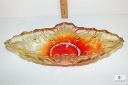 Vintage Glass Large Console Bowl or Long Fruit Dish, Orange