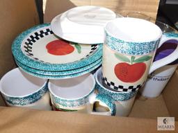 Lot Gibson Apple theme China Dishes, Glass Tumblers, & Apple Canisters