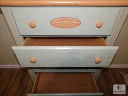 Five-Drawer Chest of Drawers Light Oak and Sage Green finish