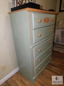 Five-Drawer Chest of Drawers Light Oak and Sage Green finish