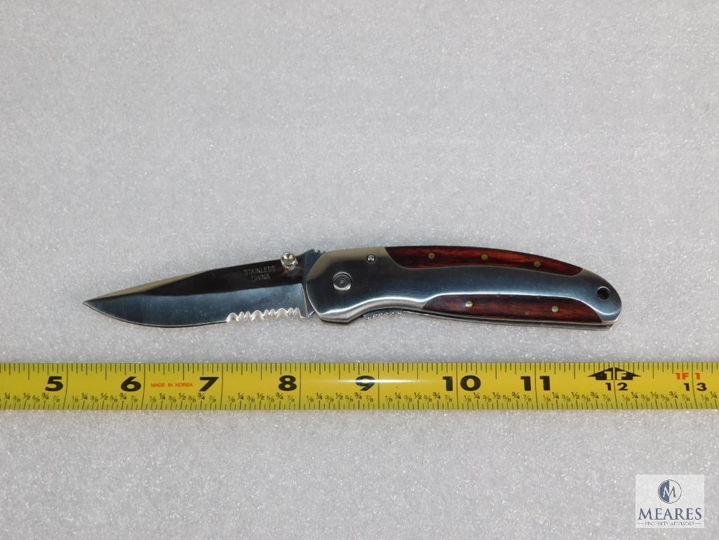 Lot 2 Stainless Steel Folder Pocket Knives with Belt Clip (1) Jim Frost design with Sheath