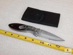 Lot 2 Stainless Steel Folder Pocket Knives with Belt Clip (1) Jim Frost design with Sheath