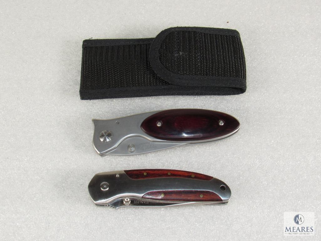 Lot 2 Stainless Steel Folder Pocket Knives with Belt Clip (1) Jim Frost design with Sheath