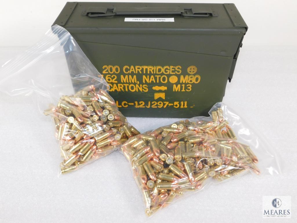 Military Ammo Can & Approximately 400 Rounds 9mm Luger 115 Grain FMJ Ammunition