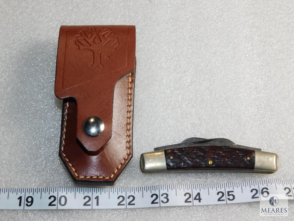 John Primble Belknap Vintage 4 Blade Pocket Knife #5517 with Leather Sheath