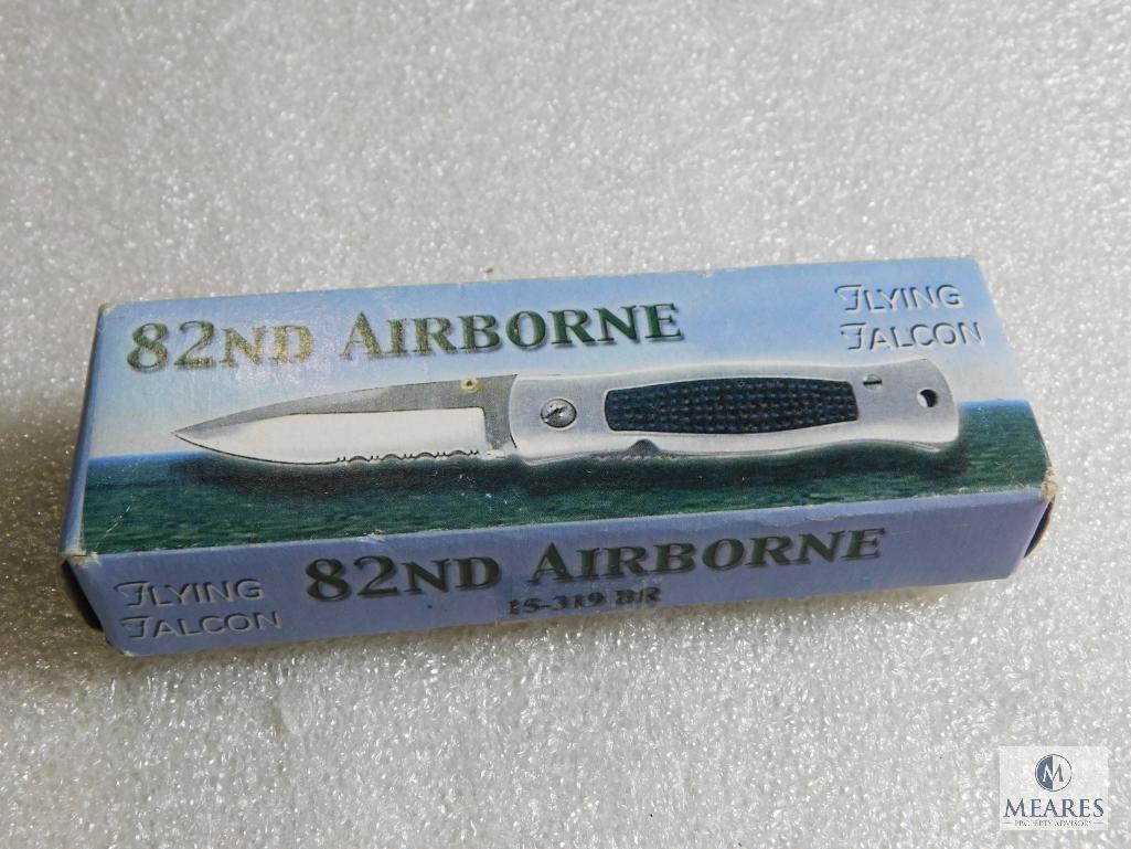 82nd Airborne Flying Falcon Pocket Knife with belt clip Stainless Blade