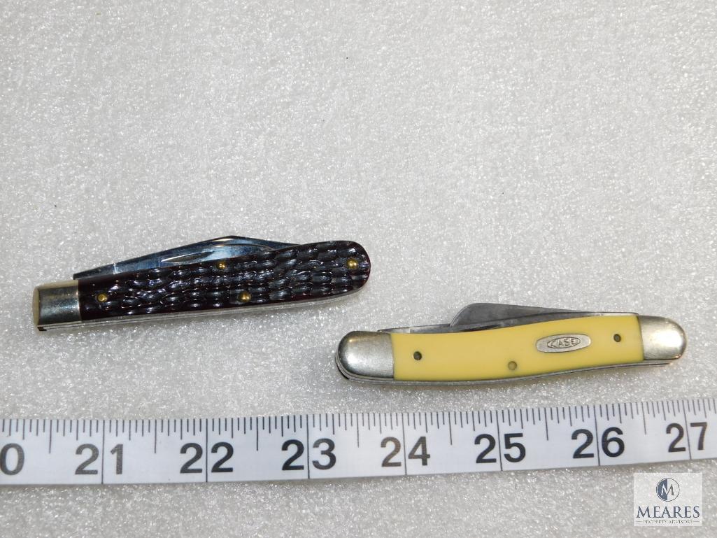 Lot of 2 Case Pocket Knives 6202 1/2 (2 blade Brown Handle) & 3318 SHSP (3 blade Yellow Handle)