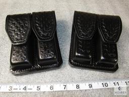 2 new leather double mag pouches horizontal or vertical wear for staggered mags like Beretta 92 and