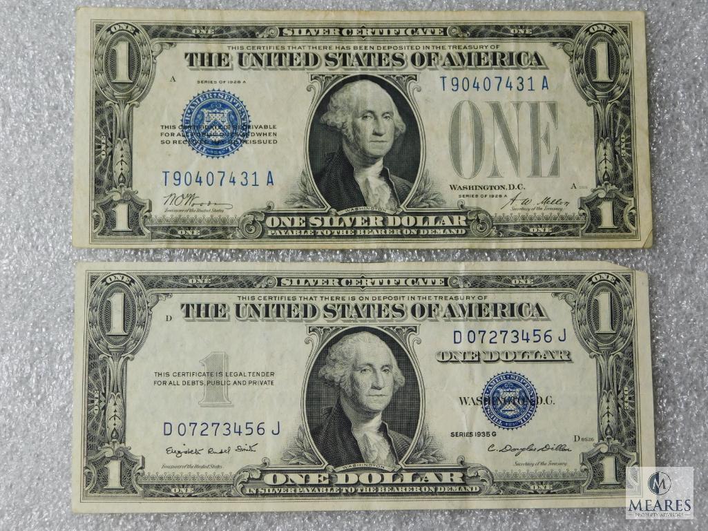 Group of 2: US small size $1 silver certificates