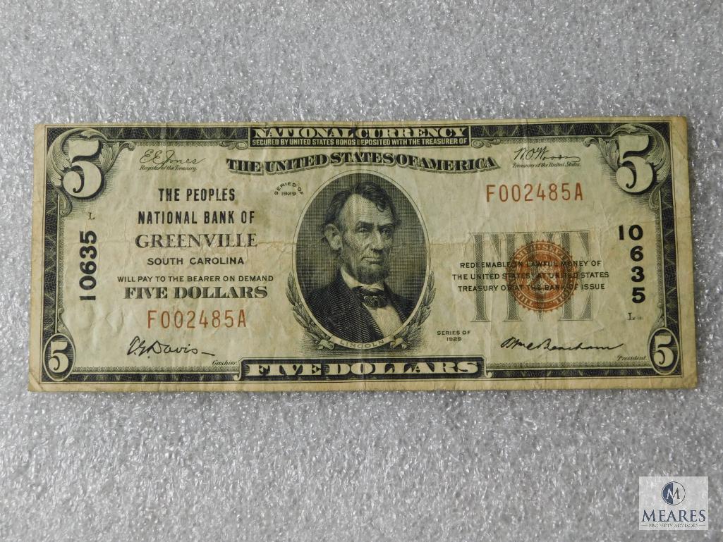 National Currency Note - The Peoples Bank of Greenville, South Carolina $5 note