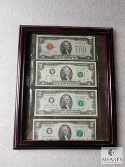 Framed US $2 note collection