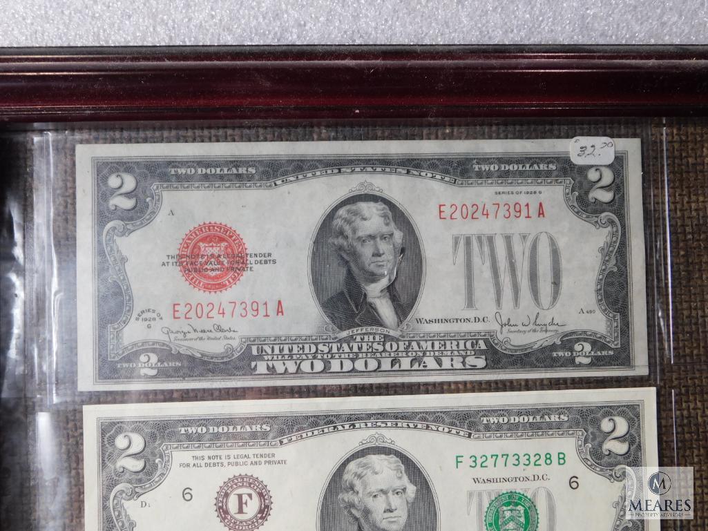 Framed US $2 note collection