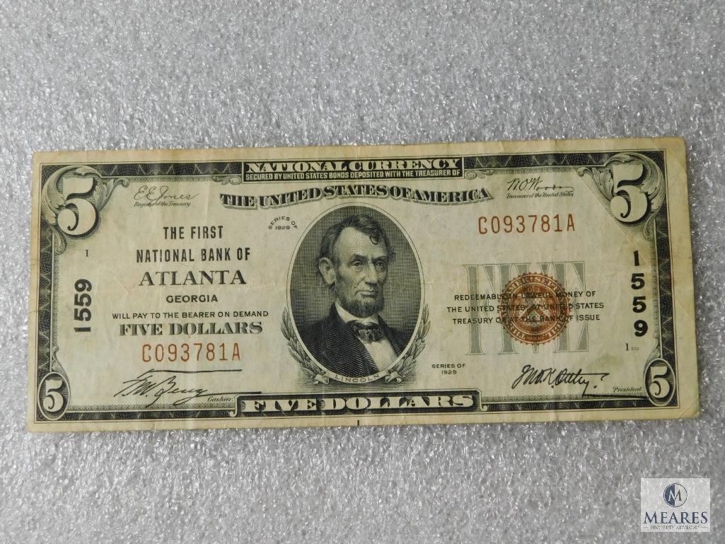 National Currency Note - The First National Bank of Atlanta, Georgia $5 note