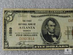 National Currency Note - The First National Bank of Atlanta, Georgia $5 note