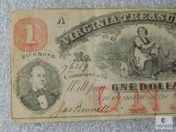 July 1862 $1 Virginia Treasury Note - hand signed and numbered