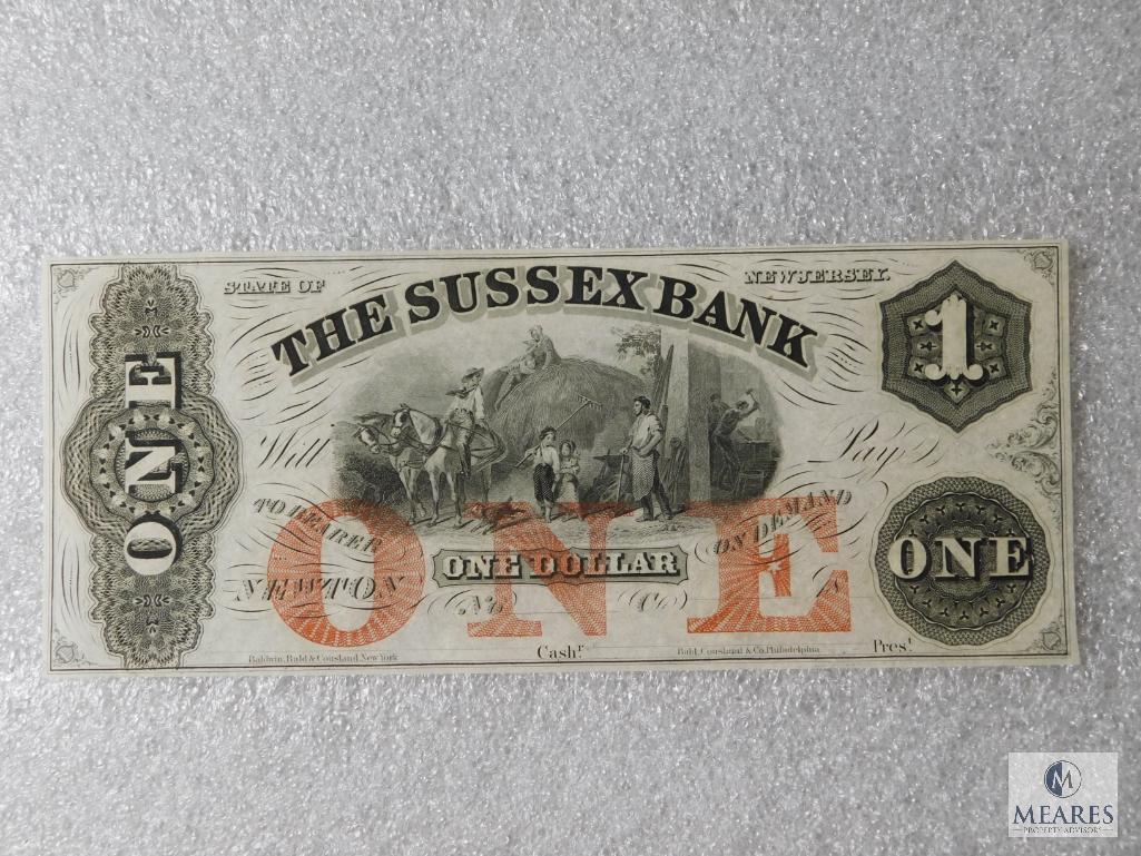 Sussex Bank of New Jersey - $1 note - unsigned unnumbered