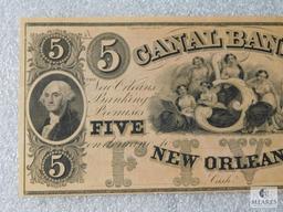 Canal Bank of New Orleans - Five Dollar note - 1850s obsolete currency