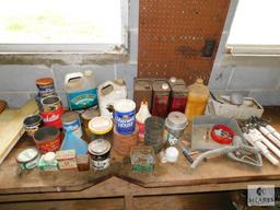 Shelf Lot Vintage Cans, Sprinkler Heads, Fuel Pump Handle, and more