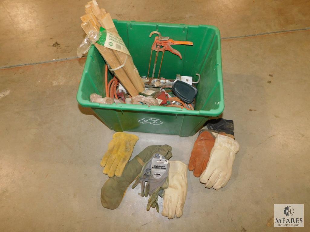 Lot assorted Work Gloves, Drop Cord Power Cable, Cedar Shims, and more