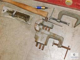 Lot of assorted Tools - Level, Hammer, Tape Measure, Clamps, Allen Wrenches, and more