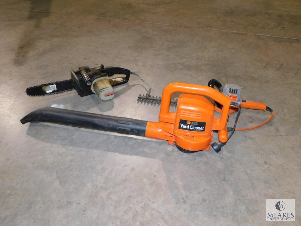 Lot Black & Decker Blower/Vac, Electric Hedge Trimmers, & Craftsman Electric Chainsaw