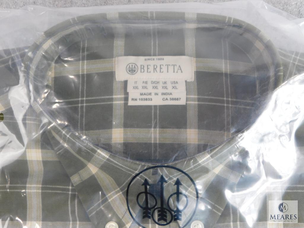 New Beretta men's Drip Dry Shirt Green & Light Beige Check Plaid Size XL XLarge