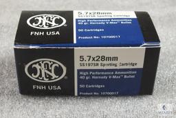 50 rounds-FN SS197SR 5.7x28 ammo- 40 grain blue tip V-max bullet